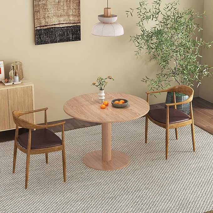 Round Dining Table, Circle Dining Table for 2-4 31.5 in, Modern Farmhouse Small Dinner Breakfast Tulip Table, for Kitchen/Small Space/Little Nook - Natural