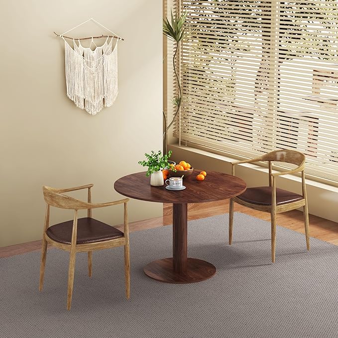 Round Dining Table, Circle Dining Table for 2-4 31.5 in, Modern Farmhouse Dinner Table Breakfast Tulip Table, for Kitchen/Small Space/Little Nook - Walnut