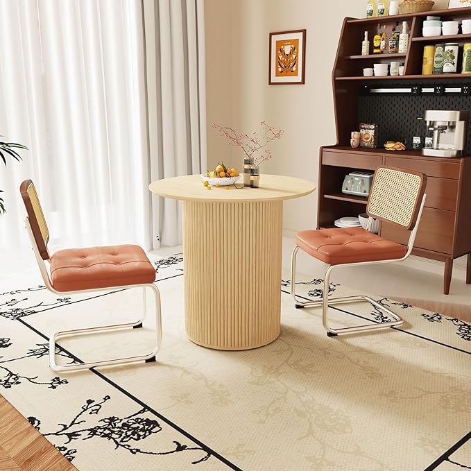 AVZEAR 31.5" Round Dining Table for 2 People, Small Kitchen Dinner Table with Fluted Wood Base, Farmhouse Circle Dining Tables for Home, Kitchen, Dining Room, Living Room (Nature)