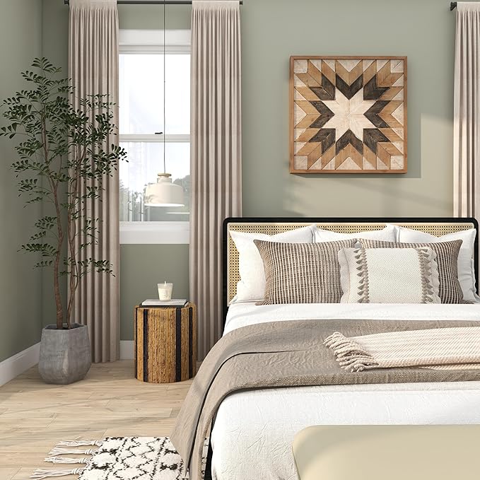 Deco 79 Banana Leaf Handmade Side End Accent Table Linear Wrapped End Table with Navy Stripes, Side Table 14" x 14" x 16", Brown