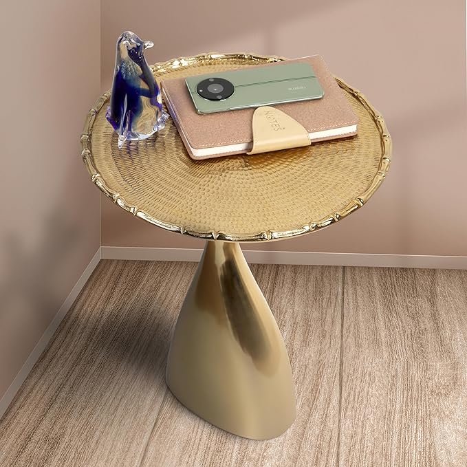 Round Metal Side Table, Coffee End Table for Small Spaces, Lightweight Accent Table for Living Room, Bedroom, Balcony - Easy Assembly,18 Inches (Gold) - APLHA Living Home