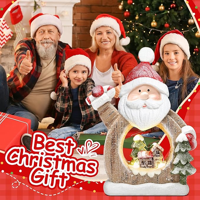 Santa Claus Decoration with LED Lights, Resin Christmas Figurine Indoor Holiday Party Home Decoration Winter Table Centerpiece Fireplace Bedroom Window Decor
