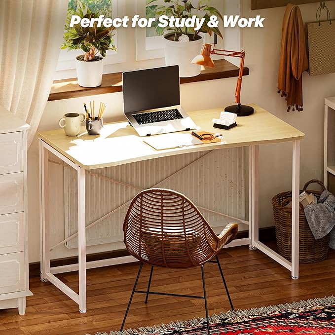 Huuger Folding Desk for Small Spaces, 39.3 Inch Foldable Computer Table, for Home Office, Study, Bedroom, Dorm, Space Saving, Small Writing Work Office Computer Desk, Easy to Fold, Oak
