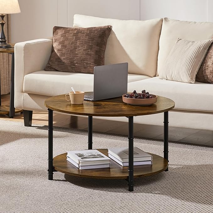 Yaheetech Round Coffee Table with Storage Shelf, 2 Tier Wood Coffee Table for Living Room Modern Accent Center Tables with Easy Assembly 31.5 x 18 Inches