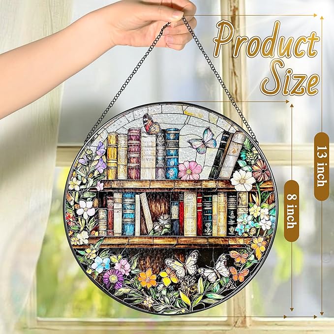 8'' Stained Glass Suncatcher Ornament, Stained Glass Window Hanging, Sun Catchers for Windows Hanging Ornaments, Window Decor | Book Club Gift, Fantasy Book Lover Gift, Reader Gifts