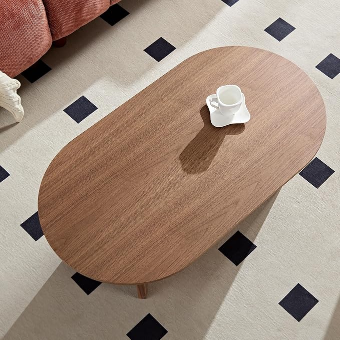 WILLIAMSPACE 39.37" Oval Wooden Coffee Table, Modern Wood Center Table with Sturdy Pedestal for Living Room, Accent Side Table End Table for Apartment (Walnut)