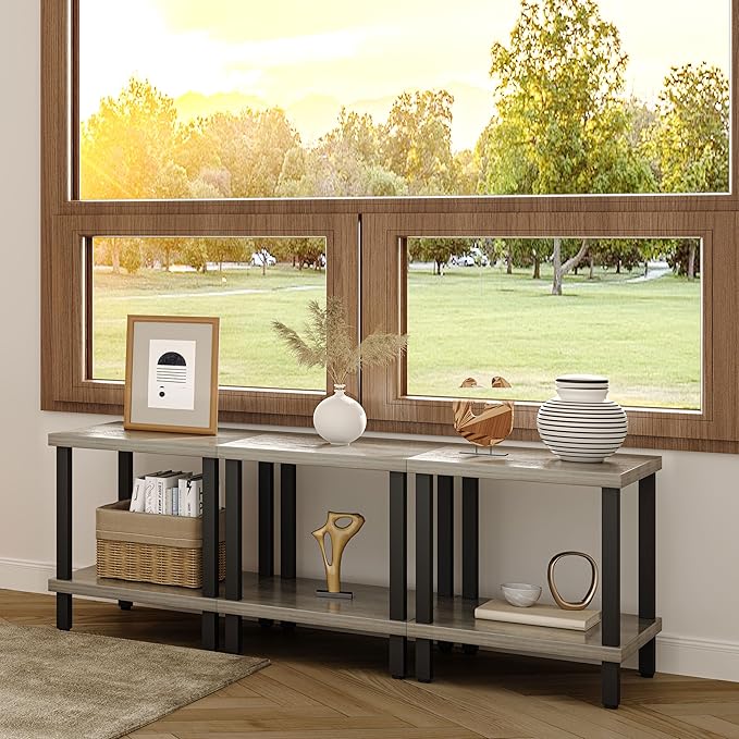 Large End Table Square Side Table Modern Sofa Table 20 Inch Industrial Coffee Table NightStand with 2-Tier Storage Shelf for Living Room Bedroom Oak Grey MLBZ06Z