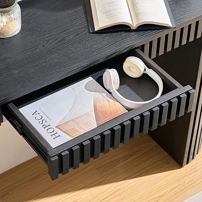 kevinplus 59.05'' Modern Console Table Sofa Table with Drawer Storage for Entryway Living Room, Sturdy Construction, Curved Style, Black