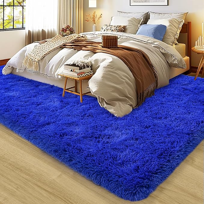 8x10 Large Area Rugs for Living Room, Ultra Fluffy Shag Rug for Bedroom, Modern Plush Soft Carpet for Girls Boys Kids Room Dorm Fuzzy Non Slip Rug for Home Decor Aesthetic, Royal Blue