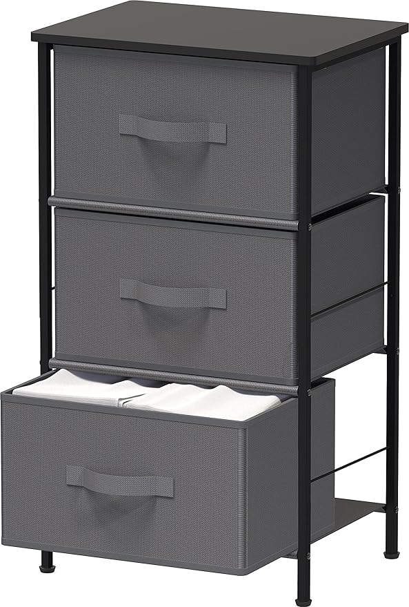 Simple Houseware 3 Drawer Nightstand Dresser with Wood Top, Dark Grey