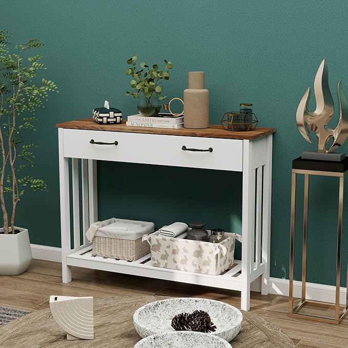 TaoHFE Farmhouse Narrow Console Table Modern Wooden,Living Room Tables Narrow Side Tables for Entryway,Entry Table with Storage Hallway SideTable with Drawers