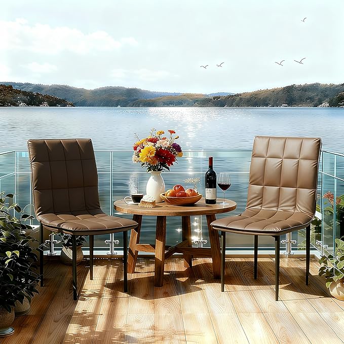 Dining Chairs Set of 2, PU Leather Upholstered Office Chair with Metal Legs, Modern Accent Chairs, Parsons Chairs for Kitchen, Dining Room, Restaurant, Cafe, Bedroom, Office, Balcony, Courtyard