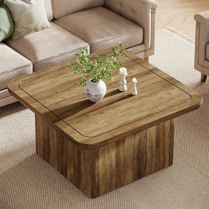 Tribesigns 31.5" Rustic Square Coffee Table, Farmhouse Wood Grain Living Room Center Table, Sturdy Cocktail Table with Thick Legs, Modern Vintage Accent Table, Easy Assembly, Brown
