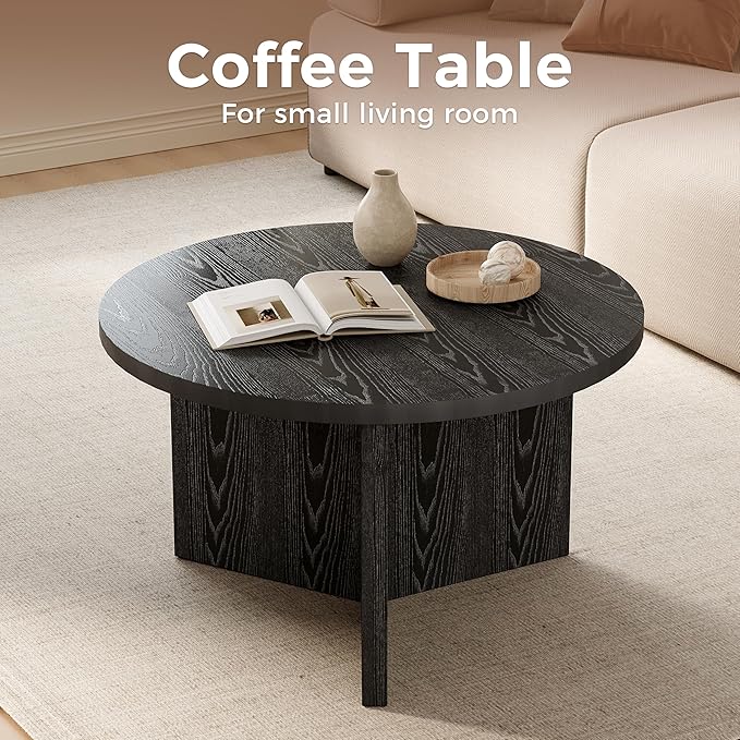 Luoxiao Small Round Coffee Table for Living Room Minimalist Center Table for Small Space Modern End Table with Adjustable Feet Pads Black