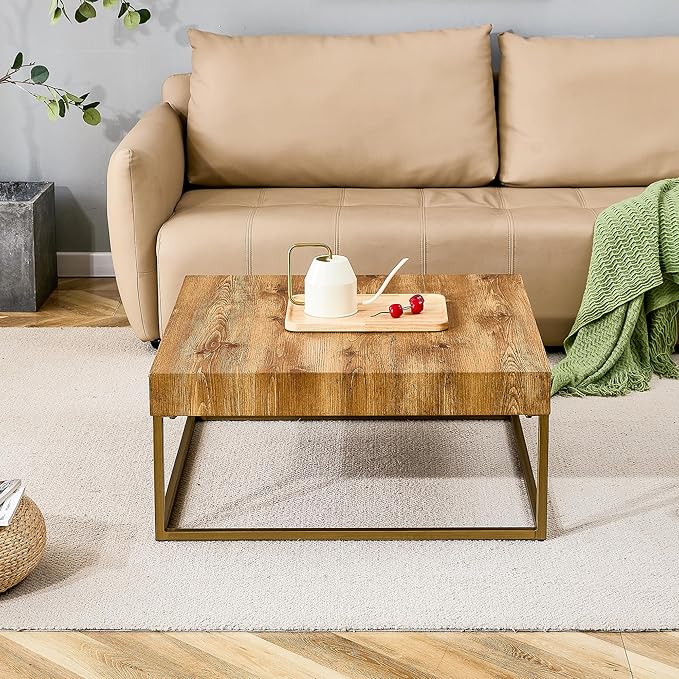 31.5'' Modern Square Coffee Table MDF Desktop with Metal Legs for Living Room Dining Room Bedroom Office
