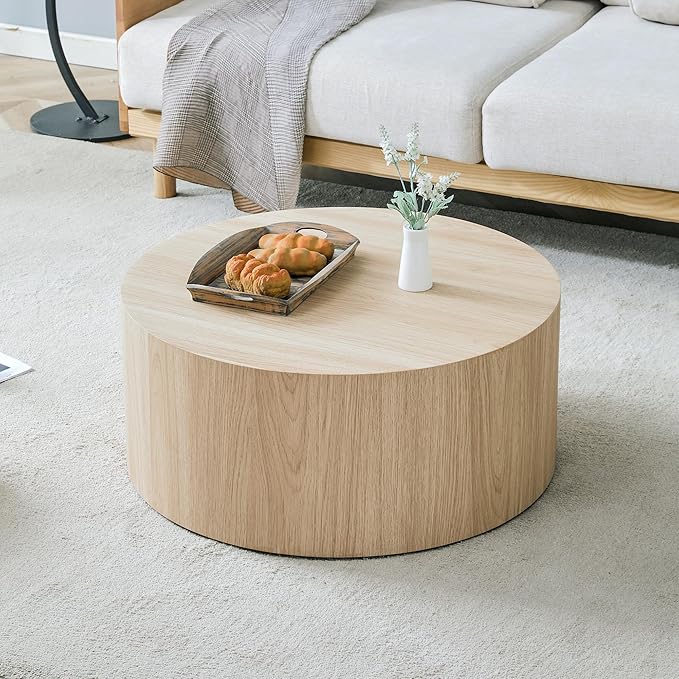 27.5" Round Wood Coffee Table, Modern Coffee Tables in Wood Finish for Living Room, Contemporary No Assembly Circle Wooden Center Cocktail Table for Bedroom, Reception Room