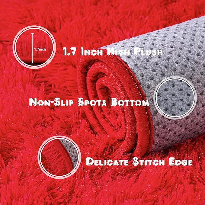 8x10 Large Area Rugs for Living Room, Ultra Fluffy Shag Rug for Bedroom, Modern Plush Soft Carpet for Girls Boys Kids Room Dorm Fuzzy Non Slip Rug for Home Decor Aesthetic, Red