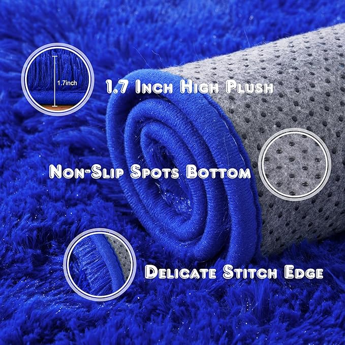 8x10 Large Area Rugs for Living Room, Ultra Fluffy Shag Rug for Bedroom, Modern Plush Soft Carpet for Girls Boys Kids Room Dorm Fuzzy Non Slip Rug for Home Decor Aesthetic, Royal Blue