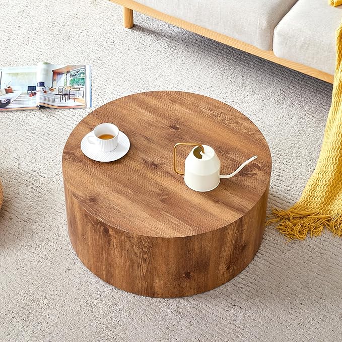 27.5" Round Wood Coffee Table, Modern Coffee Tables in Wood Finish for Living Room, Contemporary No Assembly Circle Wooden Center Cocktail Table for Bedroom, Reception Room