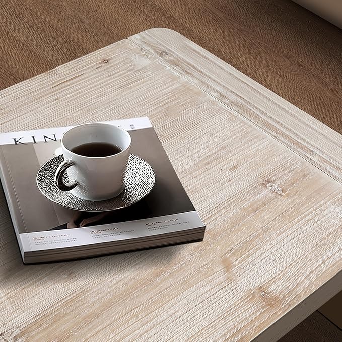 Coffee Table, 47.24"x23.62"x17.71" Farmhouse Vintage Crafts Curved Art Deco Side Table, Solid Wood Center Accent End Table for Living Room Bedroom Apartment, Oak