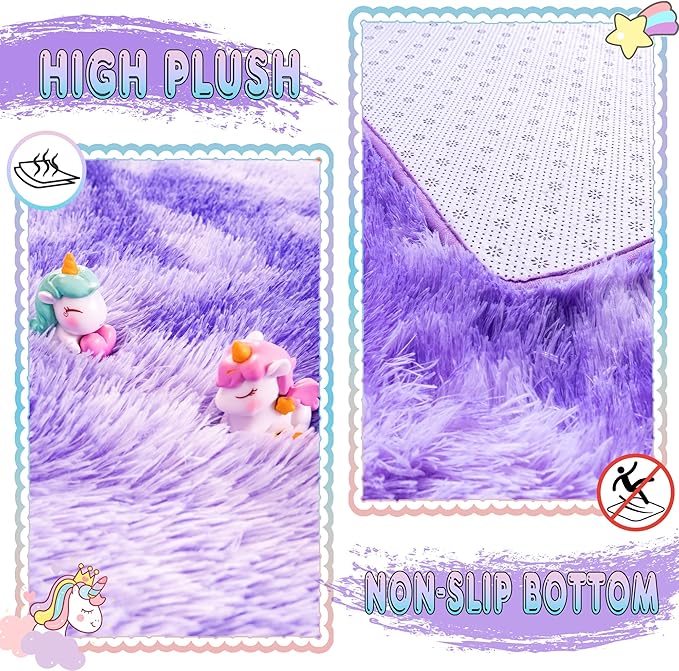 Fluffy Runner Rugs for Bedroom Hallways, 2x6 Runners for Hallways Fluffy Throw Area Rug Non Slip for Bedside Dorm, Shag Rugs for Girls Boys Bedroom, Floor Carpet Runner for Kids Dorm, Tie-Dyed Purple