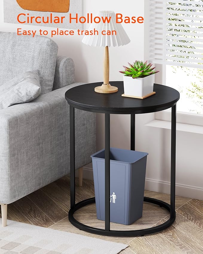 Yusong Round End Table, 20" Accent Small Side Table Suitable for Hiding Trash Can, Nightstand Modern Bedside Table for Living Room Bedroom Office Small Spaces, Black