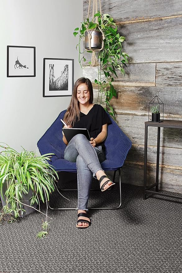 Zenithen Limited Portable Hexagon Comfortable Plush Indoor Folding Chairs for Bedroom, Accent Decoration, Dorm Room, Gaming, Reading or Living Room, Navy Blue (Pack of 1)