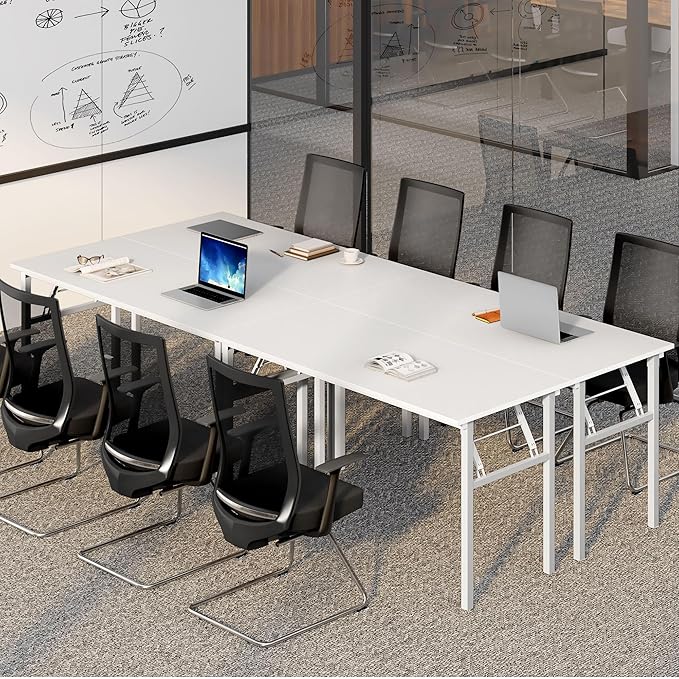 Need Home Office Desk Large Computer Desk 60 inch Sturdy Table Foldable Desk Gaming Computer Table No Assembly Required, White&White Frame AC5DW(152.4 * 60)