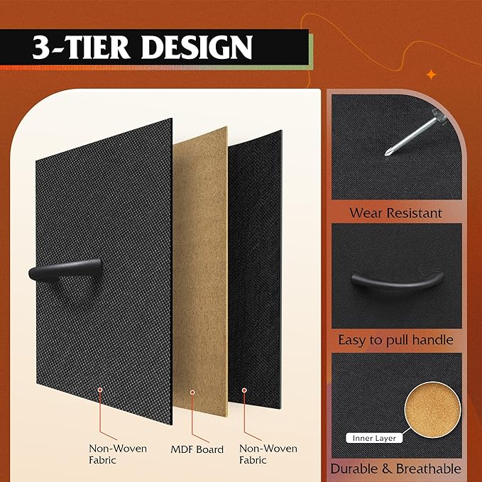 WLIVE Black Dresser TV Stand for 45, 50, 55 inch TV, Entertainment Center with LED Lights & Charging Station, Chest of Drawers with 8 Fabric Drawers and Open Shelves for Living Room, Hallway, Wood Top