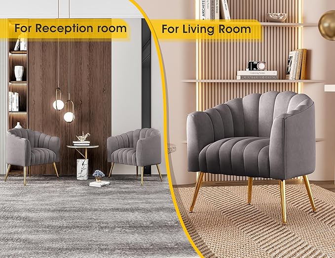 Oversized Pumpkin Couch Accent Chair, Modern Comfy Velvet Upholstered Barrel Chairs, Luxury Single Sofa Armchair for Living Room, Waiting Room, Office and Vanity, (Grey)