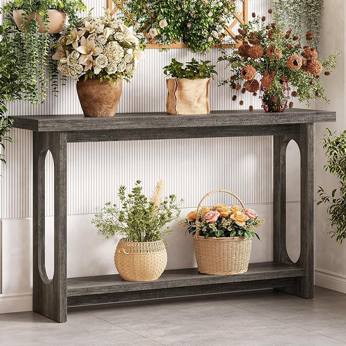 Entryway Console Table, 55" Wood Grey Console Table Narrow Sofa Tables with Storage Hallway Foyer Tables for Entryway, Living Room, Hallway