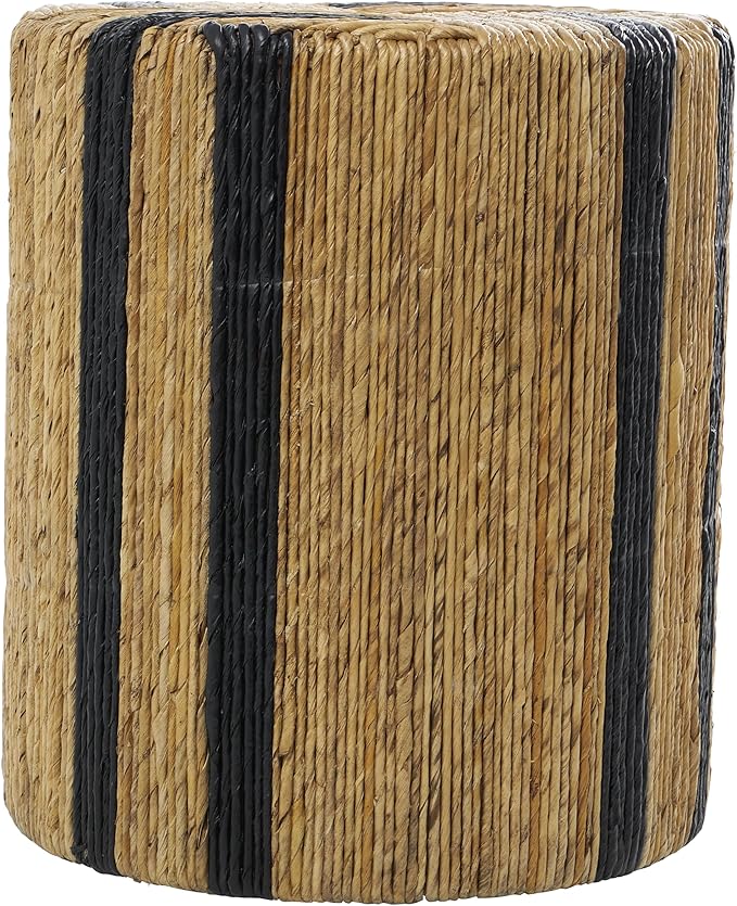 Deco 79 Banana Leaf Handmade Side End Accent Table Linear Wrapped End Table with Navy Stripes, Side Table 14" x 14" x 16", Brown