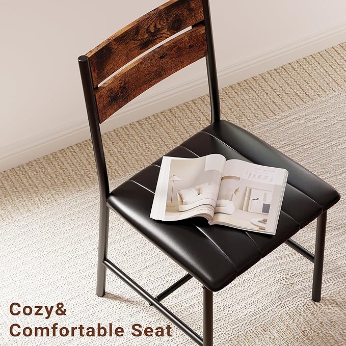 IRONCK Dining Table Set for 2, Small Kitchen Table with Upholstered Chairs Dinning Table Set for Kitchen & Dining Room, Compact Dining Set for Small Spaces, Rustic Brown