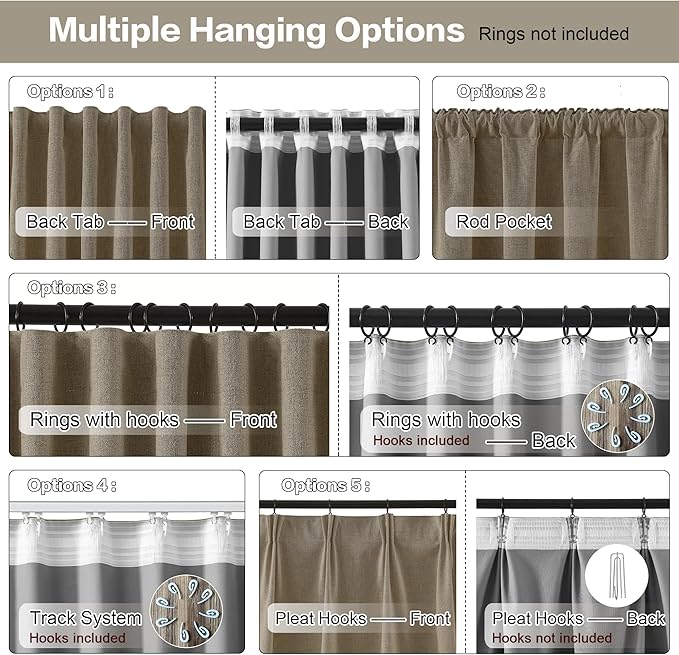 140 Inch Long Blackout Curtains 2 Panels Set,Linen Blend Pleated Look Hidden Tab Drapes with Hooks Easy Slide Privacy High Living Room Curtains for High Ceiling Long Window 50x140