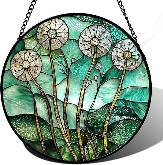 Stained Glass Window Hanging, Green Abstract Lotus Leaves Tree Sun Catcher for Window Door Home Decor Plant Suncatcher Christmas Mother's Day Birthday Gifts for Women Men Mom Nana 6.3 in