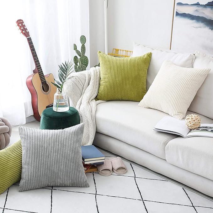 Home Brilliant Euro Shams 2 Pack Striped Soft Velvet Corduroy European Throw Pillow Sham for Sofa Couch Bench, 26x26 inch, Light Grey