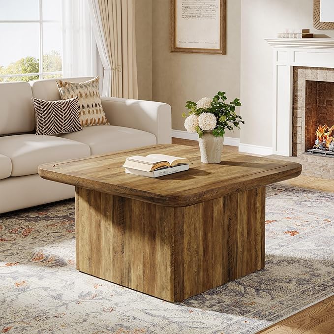 Tribesigns 31.5" Rustic Square Coffee Table, Farmhouse Wood Grain Living Room Center Table, Sturdy Cocktail Table with Thick Legs, Modern Vintage Accent Table, Easy Assembly, Brown