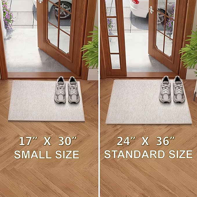Indoor Door Mat, Thin Door Mats for Inside Entry, Non-Slip Natural Rubber Backing Doormat, Washable, Low-Profile Entryway Doormats, Fade Resistant Dirt Trapper for Kitchen, 35''x24'',Beige