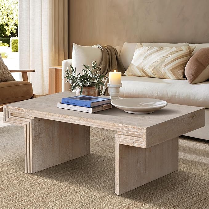 Coffee Table, 48" x 18" Rectangular Rustic Side Table Solid Wood Center Table Versatile Accent End Tea Table for Living Room Apartment, Oak