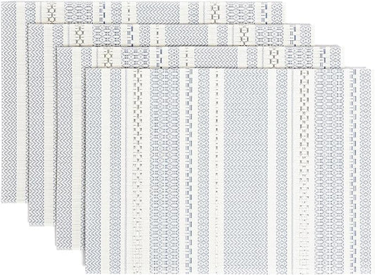 Over&Back Set of 4 Reversible Woven Placemats - Colorful Dining Room Table Mat - UVA/UVB-Proof Polypropylene - Indoor and Outdoor Kitchen and Home Decor - Striped - Blue - Rectangle