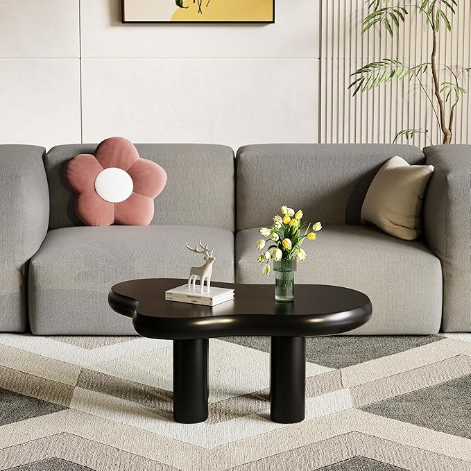 39.37" Cloud Coffee Table, Modern Coffee Table Small Coffee Table, 39.37 inch Wood Coffee Table Center Table, Cloud Shaped Accent Sofa Side Coffee Table for Living Room Apartment, Black