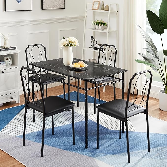 VECELO 5 Piece Dining Table Set for 4, Dinette with Chairs for Kitchen, Breakfast Nook, Small Space,Easy Assembly