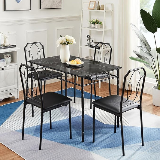 VECELO 5 Piece Dining Table Set for 4, Dinette with Chairs for Kitchen, Breakfast Nook, Small Space,Easy Assembly
