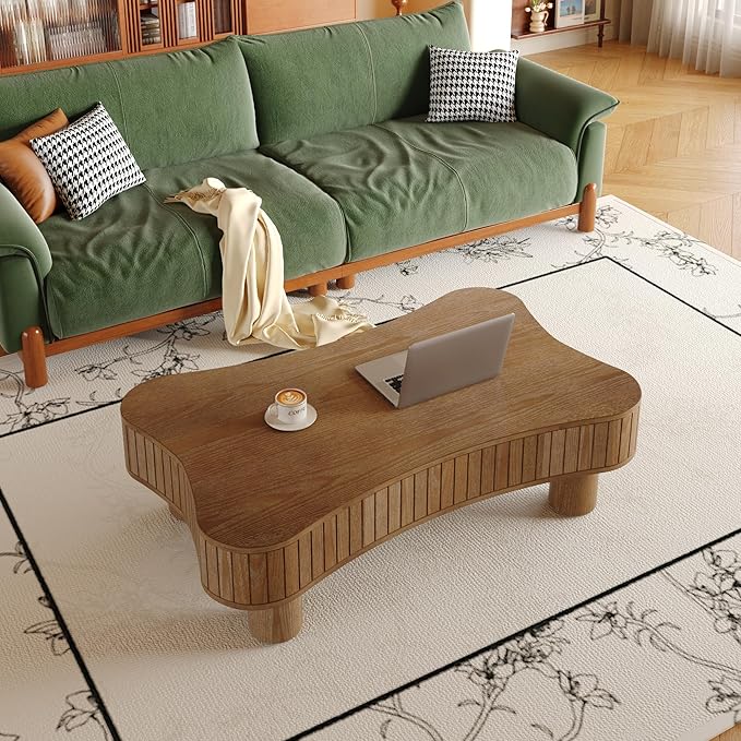 42.5" Lift Top Fluted Coffee Table with Hidden Storage Compartment, Modern Cloud-Shaped Wooden Center Table Cocktail Tea Table with Curved Safety Corners and Adjustable Height, Walnut