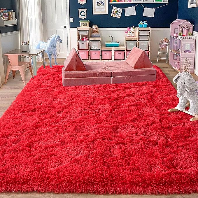 Rugs for Living Room 5x7, Soft Shaggy Modern Shag Area Rug for Bedroom, Upgrade Non-Slip Plush Fluffy Carpet for Kids Boys Girls Room Home Decor Aesthetic, Red