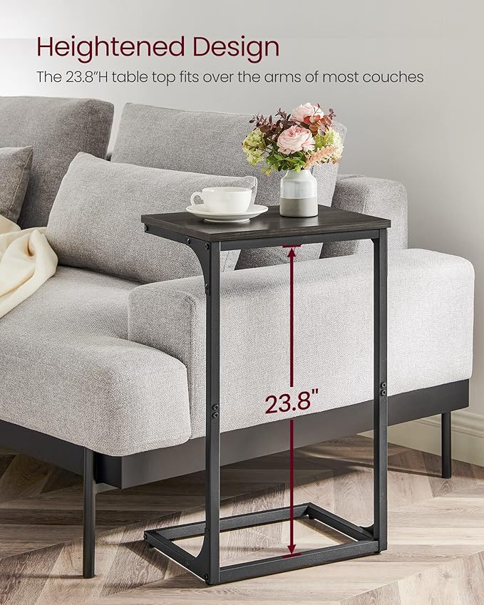 VASAGLE C-Shaped End Table, Side Table for Sofa, Couch Table with Metal Frame, Small TV Tray Table for Living Room, Bedroom, Ebonized Oak Finish and Black