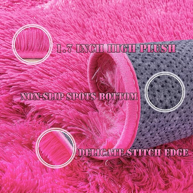 8x10 Large Area Rugs for Living Room, Ultra Fluffy Shag Rug for Bedroom, Modern Plush Soft Carpet for Girls Boys Kids Room Dorm Fuzzy Non Slip Rug for Home Decor Aesthetic, Hot Pink