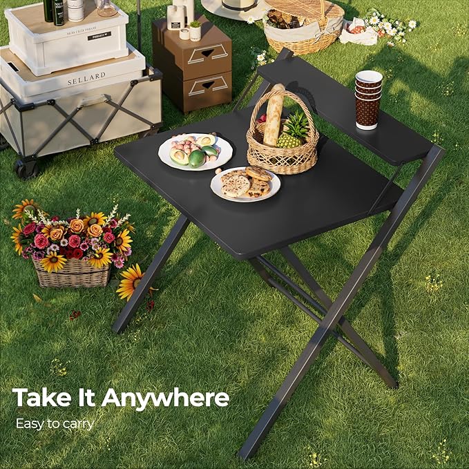 GreenForest No Assembly Folding Desk, 2-Tier Compact Computer Desk with Shelf, Space Saving Foldable Table for Home Office, Dorm or Apartment, Portable Collapsible Sturdy Laptop Desk, Black