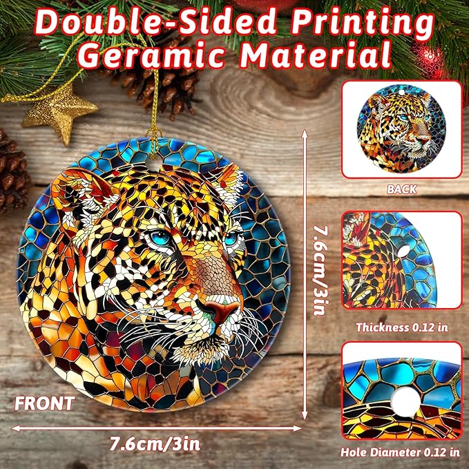 Christmas Tree Decorations Leopard Ornament, Colored Ceramic Christmas Tree Ornaments, Xmas Decorative Hanging Ornaments, Christmas Decor Indoor Home Holiday Party Gifts Leopard