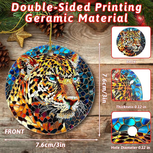 Christmas Tree Decorations Leopard Ornament, Colored Ceramic Christmas Tree Ornaments, Xmas Decorative Hanging Ornaments, Christmas Decor Indoor Home Holiday Party Gifts Leopard